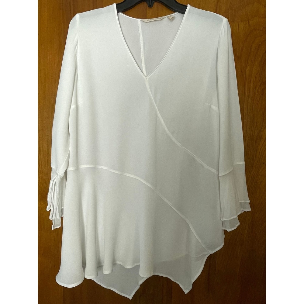 Soft Surroundings White Handkerchief Hem Tunic‎ Top Ruffled Cuffs Boho Fairy M